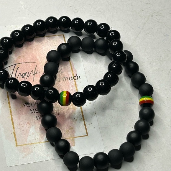 Black Onyx & Matte Agate Bracelet Set - Picture 3 of 3